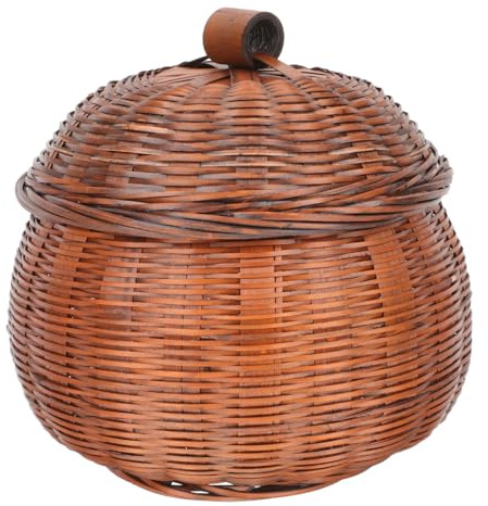 TOPBATHY Woven Pumpkin Basket with Lid Decorative Storage Basket Home Decor | Woven Pumpkin Design, Lid Storage Basket, Decorative Home Accent, Small Item Organizer, Seasonal Table Decor