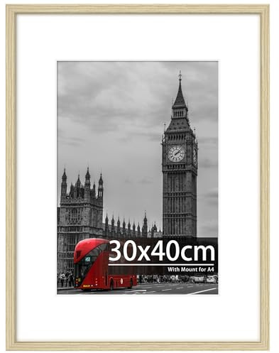 Tinkeps 30x40 Picture Frame, Oak Wood, 1 Pack | Engineered Wood and Plexiglass, 30x40 Photo Frame with Mount for A4 Prints, Photos, and Posters, Wall Mountable