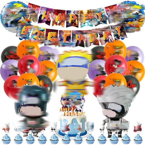 39 Stück Geburtstag Party Dekoration, Anime Geburtstagsdeko Luftballons Folienballon Happy Birthday Banner Tortendeko Party Dekoration Kuchen Kinder Jungen Luftballon Supplies