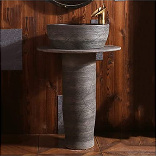 CAFIEDR Lavabo sur Pied de Salle de Bain autoportant Art Hotel Homestanding Lavabo sur Pied de Salle de Bain, avec piédestal Unité de lavabo sur Pied Dure et Facile à n(O avec Miroir)