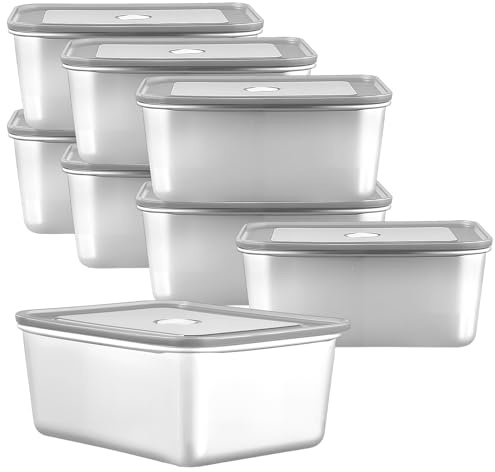 SINJEUN 8 Pcs Stainless Steel Food Containers with Lids, 500ml Reusable Food Storage Containers for Kitchen Fridge Storage, Oven Dishwasher Freezer Safe, 13.5 x 10.5 x 5.5 cm