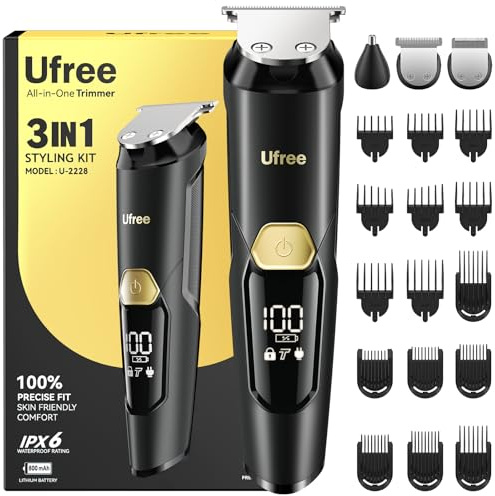 Ufree 3 in 1 Barttrimmer Herren Kit, Bartschneider Haarschneider Haarschneidemaschine Profi für Schnurrbart Bart Nase Gesichtshaar, Rasierer Herren Elektrisch Wasserdicht Haartrimmer