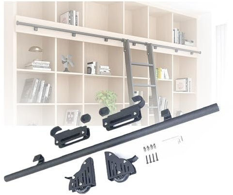 Sliding Library Ladder Track Kit - 22.9ft Barn Door Hardware for Bookshelves & Warehouses, Easy Glide Slide System, No Ladder Included, Perfect for Home & School Use