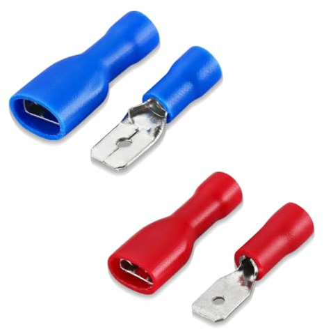 KEWUF 80 cosses electriques a sertir bornes de câble femelles à déconnexion rapide entièrement isolées en vinyle 6,3 x 0,8 mm pour 1,5-2,5 mm² (16-14 AWG) Bleu, pour 0,5-1,5 mm² (22-16 AWG) Rouge