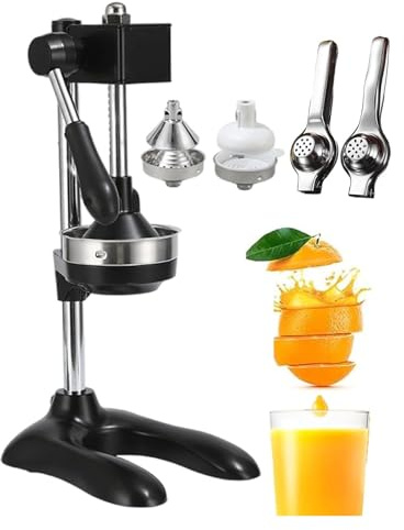Exprimidor Manual De Fruta, Exprimidor Manual, Exprimidor de encimera for zumo de naranja fresco. Incluye 2 moldes y 2 exprimidores pequeños. Exprimidor de cítricos de hierro fundido.(Black)