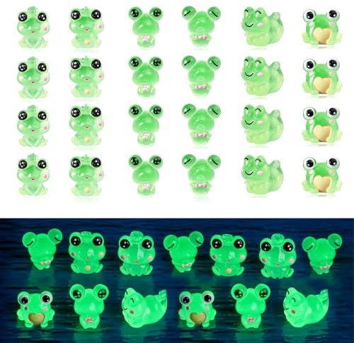 Wekuw 24 pezzi di rane luminose, decorazione da giardino, con elfi, in resina artificiale, per piante in vaso, fai da te, micro scenari, per camera da letto, Halloween