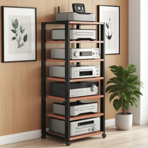 Torre rack audio Torre rack audio, giradischi CD, ricevitore stereo, mobiletto espositivo for apparecchiature AV, con ripiani in legno regolabili, capacità di peso 220 libbre(Red)