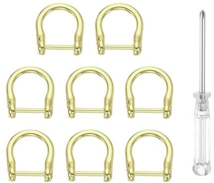 sourcing map 8pcs D-Rings Screw in Shackle 5/8 Metal Horseshoe U Shape Semicircle D Ring Purse Key Holder with Screwdriver for DIY Leather Craft Keychain Collar Accessories, Light Cyan Gold