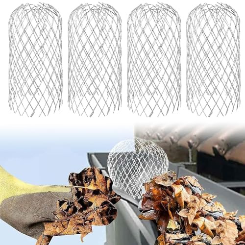 Aluminum Gutter Guards, 4PCS Gutter Downspout Guard, Gutter Sieve Down Pipe Covers, Aluminum Down Pipe Filter Mesh Expandable Leaf Strainer for Keeps Gutter Clear