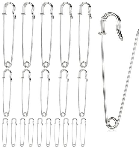 TIESOME 20 stycken säkerhetsnålar, stor, 3 storlekar (50/75/100 mm) extra stor metall säkerhetsnålar set för handarbete, kläder, smycken och gör-det-själv, silver