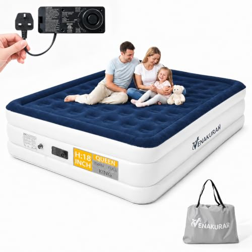 VENAKURAH Luftmatratze 2 Personen 203x152x46 cm, Luftbett Selbstaufblasend in 3 Minuten, Aufblasbare Matratze mit integrierter elektrischer Pumpe, Aufblasbare Gästematratze für Zuhause und Camping