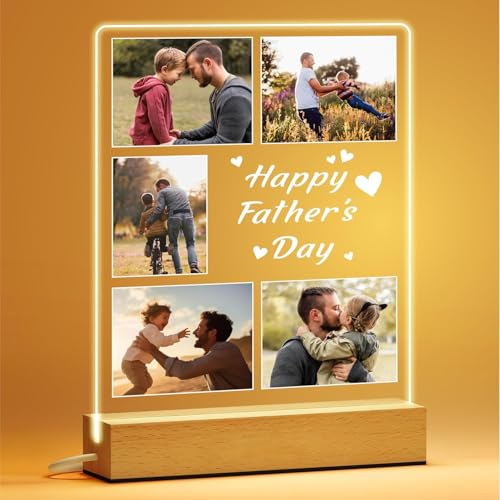 PB TECH Personalised LED Acrylic Photo Plaque for Dad – Custom Father’s Day Night Light Gift with Photos & Text – Wooden Base Plaque – Birthday Christmas Gift for Dad from Daughter Son (Design 4)