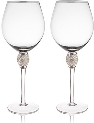 trinkware Juego de 2 tallo copas de Martini – Rhinestone diamond studded con borde dorado – Largo Tallo, 12oz, 9 de altura – elegante cristal y Flauta