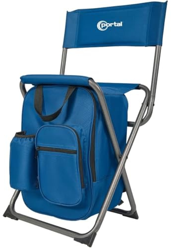 PORTAL Backpack Cooler Chair Fishing Chairs with Backrest Folding Camping Stool Compact for Outdoors Hiking Hunting Travel, Supports 225 lbs Capacity