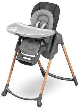 Maxi-Cosi Minla Kinderhochstuhl Mitwachsend, 0–14 Jahre, bis zu 60 kg, Hochstuhl Baby, 9 Höhenstufen, 5 Neigungspositionen, 4 Tablettpositionen, kompakt faltbar, Essential Graphite