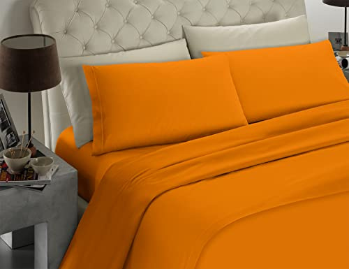 Banzaii Completo Lenzuolo Matrimoniale, Arancio Chiaro 100% Microfibra Made in Italy, Lenzuolo Sopra 240 x 290 cm, Lenzuolo Sotto 160/170 x 190/200 x 25 cm, 2 Federe 52 x 82 cm