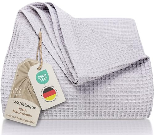 LAYNENBURG Copriletto 240 x 260 cm XXL - Waffle Pique 100% cotone - Coperta estiva leggera - Coperta di cotone come coperta da letto, coperta da divano, Coperta ariosa da divano (grigio)