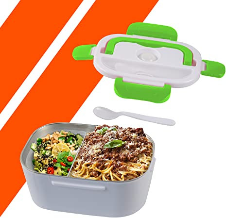 Bonplus BP | Lunch Box Chauffante | 1.5L | Boîte à Lunch pour Voiture et Camion |Deux Compartiments | Voltage 12V | Systhème de Quatre Fermetures Hermétiques | (Vert)