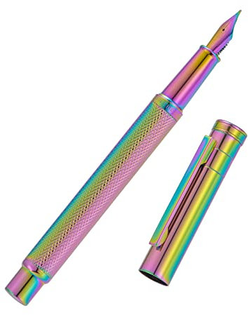 Asvine Hongdian-Füllfederhalter „Forest“ mit feiner Feder, mit Konverter und Stiftetui aus Metall, Regenbogenfarben
