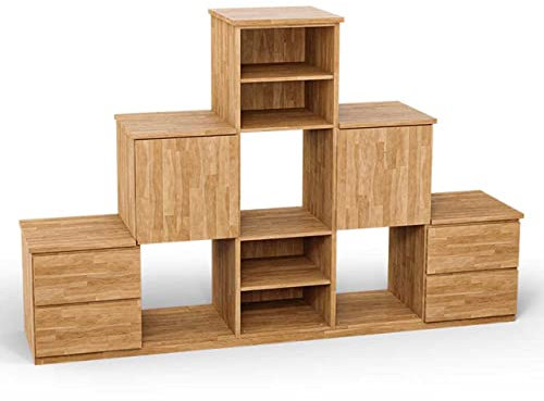 ben+camilla.com Square Massivholz Pyramiden-Regal | Regalwürfel-Set Amsterdam | 182,8 x 117,6 x 32 cm in Buche | mit Türen und Schubladen
