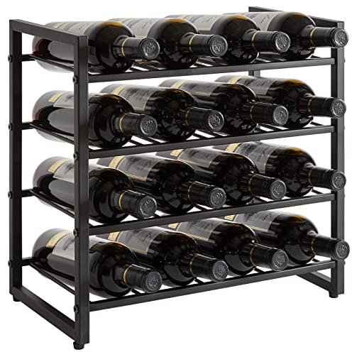 IBUYKE Weinregal Metall, Weinregal Freistehend Lagerung,4 Ebenen 16 Flaschenregal, Für Bartheke, Restaurant, Küche, Tischregal Weinhalter,Schwarz TMJ903H