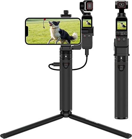 Smatree 2022 Power Bank with Tripod Compatible with DJI Osmo Pocket 1/2 & Smartphone, 5000 mAh Portable Charging Station with OSMO Pocket Extension Holder, Black, Metal/Composite