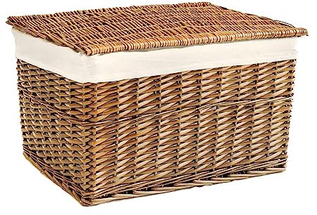 Arthur Cameron - Lined Wicker Hamper with Removable Lid & Cotton Lining - Perfect for Bathroom, Living Room or Bedroom Storage - Storage Basket with Lid, Large Storage Box