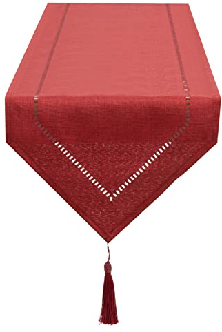 SANLEHAUSE Chemin de table lisse et moderne en lin rouge, facile d'entretien pour salle à manger, table basse, restaurant, décoration 32 x 275 cm