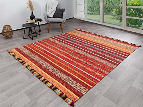 Steffensmeier Handwebteppich Turbat | Antistatisch | 100% Baumwolle | Rot, handgewebt, Größe: 60x90 cm