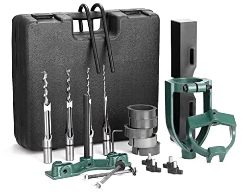 YUEWO Mortising Attachment for Drill Press, Bench Drill Locator Set for Mortising Chisels Drilling Machine, Square Hole Hollow Chisel Mortiser Drill Bit for Woodworking, Mortise and Tenon Joint Tools