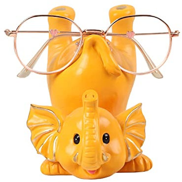 BestAlice Kreativer Brillenhalter, niedlicher Tier-Brillenhalter, lustiger Brillenhalter, Geschenk-Brillenständer für Zuhause, Büro, Auto, Gelb und Elefant