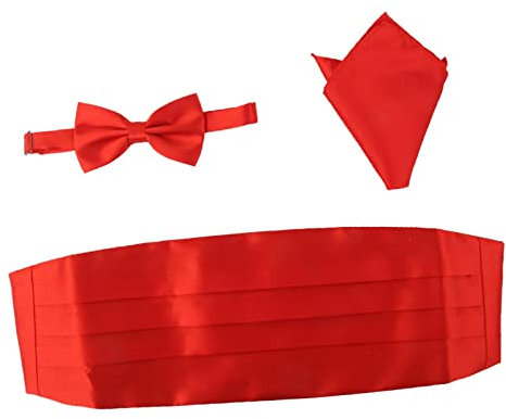 Leeadwaey Herren-Taschentuch, Satin, Fliege, Kummerbund, Einstecktuch, Dunkelblau, Marineblau, 3 Stück, Rot (Big Red), Medium