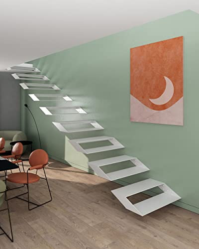 CHYRKA® Schwebetreppe Kragarmtreppe Stahltreppe 2in1 Stufen Modern Treppenrahmen 90 cm - Rechts (STR02.090.C02, Weiss)