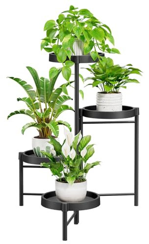 iDavosic.ly Pflanzenständer Blumentopfständer Metall mit 4 Ebenen, Mehrstöckig Pflanzenregal Blumenregal Pflanzentreppen für Zimmerecke, Wohnzimmer, Balkon, Terrasse, Hof (4-Lagen, Schwarz)