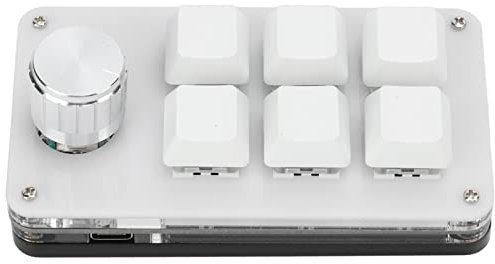 Mini Clavier à 6 Touches avec Bouton, Clavier de Jeu Mécanique à Une Main, avec 6 Touches Entièrement Programmables, Clavier Mécanique Bricolage pour Jeu (Noir blanc)