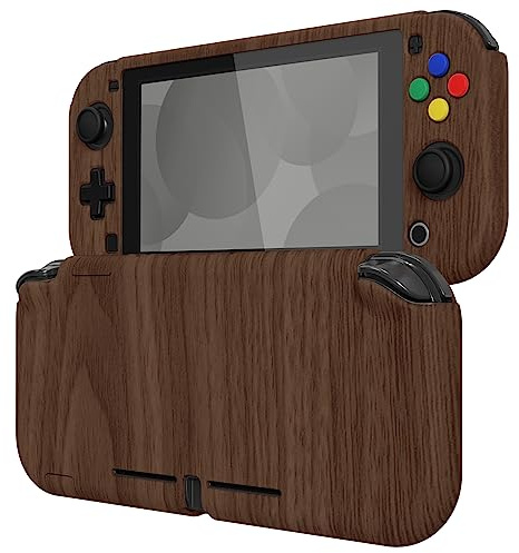 eXtremeRate PlayVital Coque de Protection pour Nintendo Switch Lite | avec Capuchon Joystick pour Nintendo Switch Lite et Cover Boutons & Protecteur d'Écran Verre Trempé-Grain de Bois