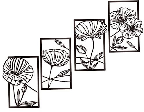 TOPERFUN 4Pezzi Decorazione da Parete Foglia di Loto Nera, Arte per Soggiorno, Decorativa per la Casa