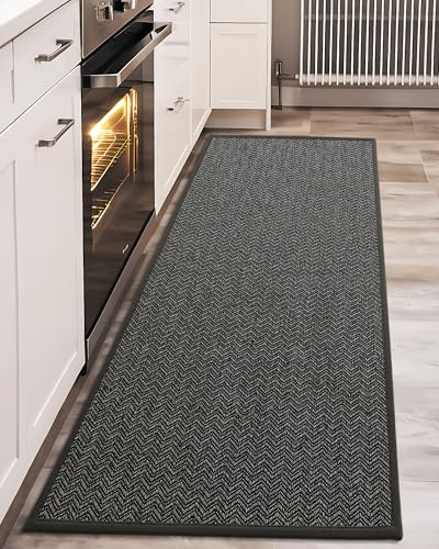 COLOR&GEOMETRY Küchenteppich Waschbar rutschfest 43.5 x 150 cm, Kurzflor Küchenläufer Teppich Flur Läufer, Teppich Modern für Küche, Esszimmer, Wohnzimmer, Korridor (Dunkelgrau)