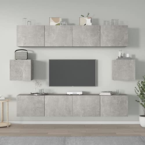 NITCA Set di Mobili Porta TV 6 pz, Set Mobile TV in Legno, Parete Attrezzata Soggiorno Moderna, Base TV Sala da Pranzo, Grigio Cemento 80x30x30 cm Tipo 2
