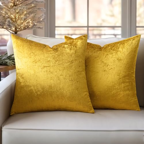 Slozzi 2 Piezas Fundas de Cojín de Terciopelo Decorativas 50x50 cm Fundas para Caso de Almohada Cuadradas Suaves para Sofá Dormitorio con Cremallera Invisible Oro Brillante