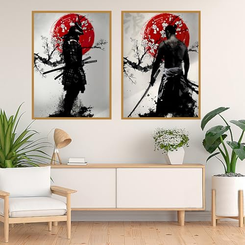 KAIDAARTLH Lot de 3 posters muraux sur le thème des samouraïs 40x60cm, toiles modernes d'inspiration japonaise, décoration pour salon, chambre et bureau, sans cadre(B,2x40x60cm)
