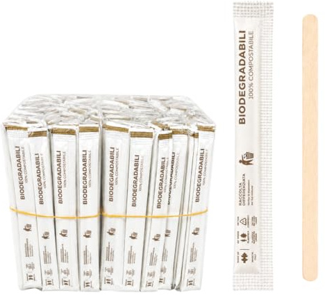 1000 Palette Caffè Monouso in Legno Confezionate Singolarmente, Palettine Biodegradabili, Compostabili e Resistenti al Calore, per Girare Zucchero Bevande e Caffè nei Bicchierini