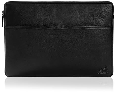 Fa.Volmer 15,6 Zoll Laptop Hülle aus Edlem Büffelleder - Braun - mit Metall-Reißverschluss - Gepolstert - für MacBook, Microsoft Surface, iPad, Tablet - Innenmaße: 37x26x3 cm
