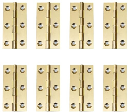 Leliafleury 8Pcs Folding Door Hinges 64mm(2.5 inch) Brass Hinges for Window Cabinets Closet Drawer Boxes, Gold