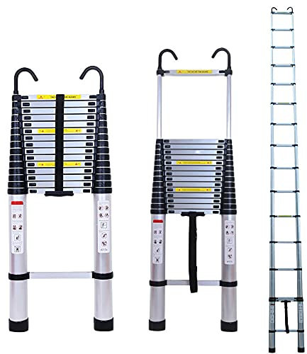 Scala Telescopica in Acciaio Inossidabile, 2,5m+2,5m Scala Pieghevole Telescopica 8+8 Gradini, Portata 150kg