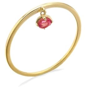 Skcess 18 Karat Gelbgold Damenring Rot Turmalin Runden, Verlobungsring mit Anhänger Turmalin Ring Damen Größe 49 (15.6)