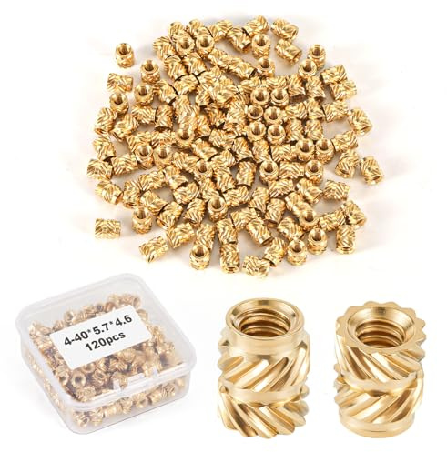 120pcs Threaded Insert, 4-40 x 5.7 x 4.6mm 3D Printing Brass Nuts Knurled Brass Nuts Female Thread Knurled Heat Embedment Nut for 3D Printing Parts Loptop Automotive Plastic Shell