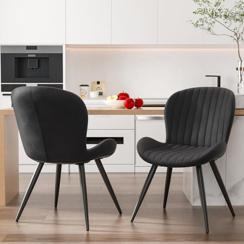 Hawthyhome Esszimmerstühle 2er Set, Küchenstuhl, Stuhl Esszimmer Wohnzimmer, ergonomischer Sessel, Armlehnstuhl, Polsterstuhl, Wasserdichtes Material,Metallbeine, Schwarz