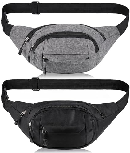 Zocipro 2 Stück Gürteltasche Damen und Herren, Bauchtasche Outdoor Sport Wasserdicht mit Verstellbarer Gurt, Stylische Gürteltasche zum Umhängen, Schwarz + Grau