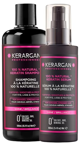 Kerargan - Duo Ultra Reparatur Shampoo und Serum mit Keratin für strapaziertes und gestresstes Haar - Stärkt, Glättet und Schützt - Ohne Sulfate, Parabene und Silikone - 500ml + 100ml